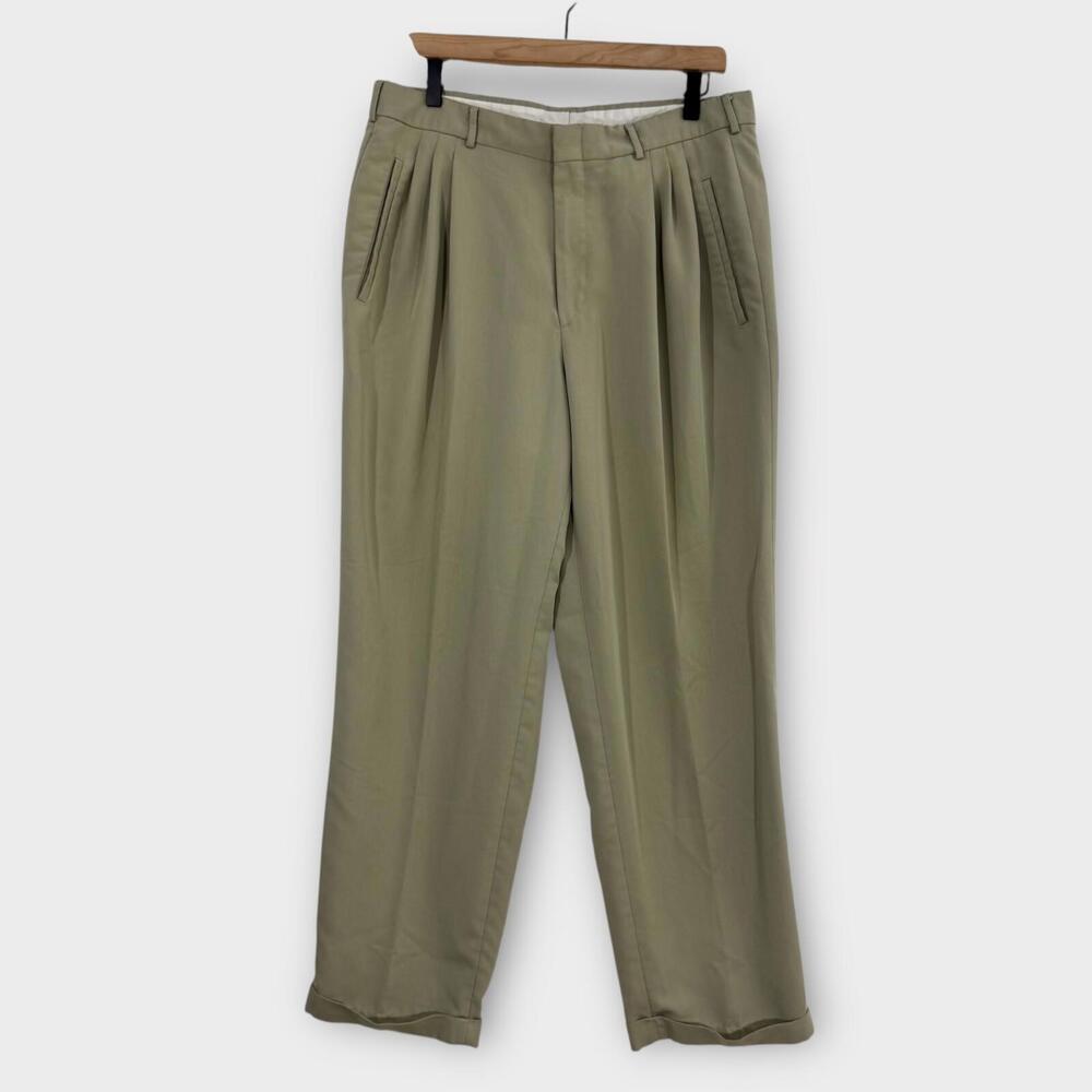 Savane Men’s Size 34 x 30 Greige Grey Beige Pleated Rolled Cuff Dress Pants